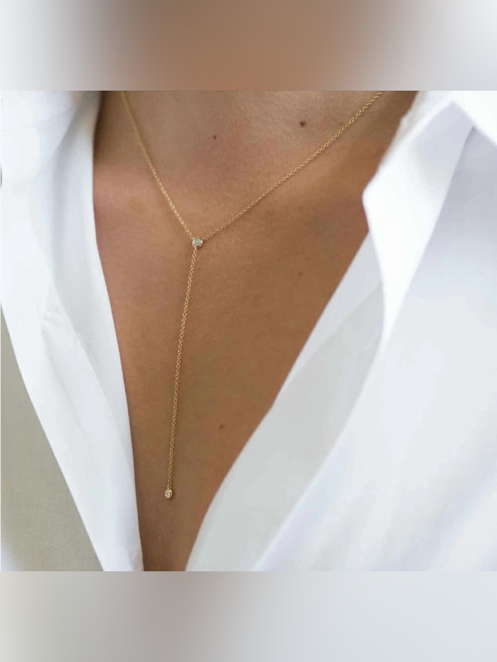 14k Gold Plated CZ Lariat Necklace